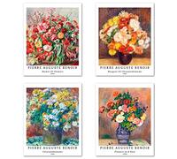 Berkin Arts Wall Art Unframed Prints Giclee Art Paper Set of 4, 11x14 inch Flower Artwork, Modern Decoration Botanical Floral Colorful Sunflower Vase Natural Pierre Auguste Renoir Pictures