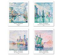Berkin Arts Wall Art Unframed Prints Giclee Art Paper Set of 4, 11x14 inch Landscape Artwork, College DecorationIllustrations Sunset Cityscape Rustic Frameless Watercolor PrintsPaul Signac Paintings