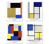 Berkin Arts Wall Art Unframed Prints Giclee Art Paper Set of 4, 8x10 inch Abstract Geometric Artwork, College Decoration Multicolor Composition Theme Trendy Theo Van Doesburg Prints