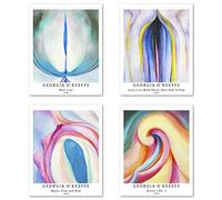 Berkin Arts Wall Art Unframed Prints Giclee Art Paper Set of 4, 8x10 inch Abstract Geometric Artwork, Livingroom Decoration Colorful Aesthetic Frameless Watercolor Prints Georgia O'Keeffe Painting