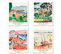 Berkin Arts Wall Art Unframed Prints Giclee Art Paper Set of 4, 8x10 inch Landscape Artwork, Bathroom Decoration Botanical Leaf Multicolor Classic Housewarming Gift Henri Matisse Pictures