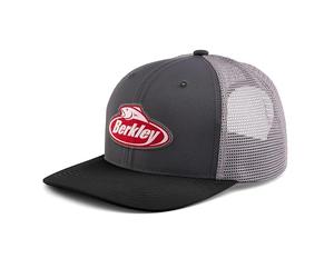 Berkley Performance Trucker Cap | Mid-Crown Fishing Hat with Snapback Closure | Quick-Dry Polyester Fabric | Pre-Curved Visor with Dark Underbill | Embroidered Front Patch | Angler Hat | Black & Grey