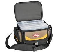 Berkley System 4 Box Storer - Fishing Tackle Bag with 4 Fishing Tackle Boxes, Cooler Segment for Bait, Lures and Gear, Waterproof Tackle Management Saltwater Sea and Freshwater Anglers, Yellow Black