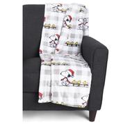 Berkshire Blanket & Home Co Peanuts Gang Christmas Velvet Soft Plush Throw Blanket (Gray Plaid - Wearing Santa Hat & 3 Woodstocks, Throw 50x70)
