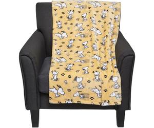 Berkshire Blanket & Home Co. Peanuts Gang Snoopy Happy Dance with Paw Prints Velvet Soft Plush Throw Blanket by | Yellow | 50 x 70