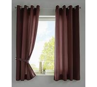 Berlin 20405N2 Curtains with Eyelets 175 x 140 cm Brown Opaque Microsatin Translucent Plain Matt Set of 2