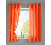 Berlin 20405N2 Curtains with Eyelets 175 x 140 cm Orange Opaque Microsatin Translucent Plain Matt Set of 2