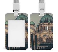 Berlin Cathedral Fashion ID Badge Holder Sliding Vertical Name Tag Card Protector with Lanyard