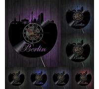 Berlin City Skyline Vinyl Record Wall Clock Germany Cityscape Germany Travel Decorative With LED