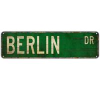 Berlin Dr Street Sign Vintage Metal Tin Sign Bar Cafe Garage Cave Home Room Farmhouse Garden Patio Wall Decor 4x16 Inch