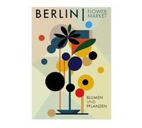 Berlin Flower Market Poster Abstract Floral Wall Decor Print Colourful Minimalist Travel Bedroom Wall Art Picture, A4 (Print Only) - 29.7x21cm