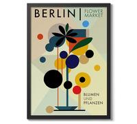 Berlin Flower Market Poster Abstract Floral Wall Decor Print Colourful Minimalist Travel Bedroom Wall Art Picture, A1 (Black Frame) - 86.9x62.4cm