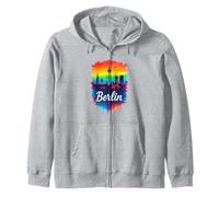 Berlin Germany City TV Tower Skyline Watercolour Rainbow Zip Hoodie