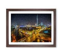 Berlin Germany Skyline In Abstract Modern Art Framed Wall Art Print, Ready to Hang Picture for Living Room Bedroom Home Office Décor, Walnut A2 (64 x 46 cm)