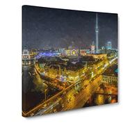 Berlin Germany Skyline in Abstract Modern Canvas Wall Art Print Ready to Hang, Framed Picture for Living Room Bedroom Home Office Décor, 14x14 Inch (35x35 cm)