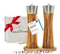 BERLIN KITCHEN Salt'n Pepper Passion Salt and Pepper Mill Set | Elegant Acacia & Stainless Steel | Free Dosing Spoon | Durable Ceramic Grinder | Stylish Gift | Continuously Adjustable Grinding Level