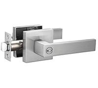 Berlin Modisch Contemporary Square Privacy Lever Door Handle Easy to Open Locking Lever Set [for Bedroom or Bathroom] Reversible for Right & Left Sided Doors Heavy Duty - Satin Nickel Finish