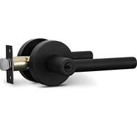 Berlin Modisch Entry Lever Door Handle Lock and Key Sleek Round Locking Lever Set [for Front Door or Office] Reversible for Right & Left Sided Doors Heavy Duty - Iron Black Finish