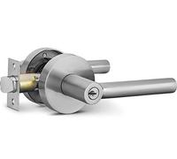 Berlin Modisch Entry Lever Door Handle Lock and Key Sleek Round Locking Lever Set [for Front Door or Office] Reversible for Right & Left Sided Doors Heavy Duty - Satin Nickel Finish