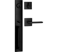 Berlin Modisch Full Escutcheon HandleSet Front Door Entry Handle and Deadbolt Lock Set Slim Square Single Cylinder Deadbolt and Lever Heavy Duty - Iron Black Finish