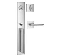 Berlin Modisch Full Escutcheon HandleSet Front Door Entry Handle and Deadbolt Lock Set Slim Square Single Cylinder Deadbolt and Lever Heavy Duty - Satin Nickel Finish