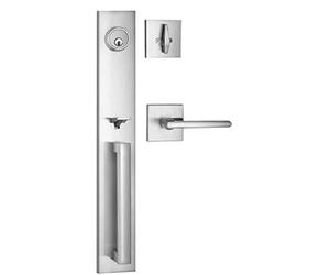 Berlin Modisch Full Escutcheon HandleSet Front Door Entry Handle and Deadbolt Lock Set Slim Square Single Cylinder Deadbolt and Lever Heavy Duty - Satin Nickel Finish