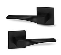Berlin Modisch Sleek Series Dummy Lever Door Handle Pack of 2 Non-Turning Single Side Pull Only Lever Set [for Closet or French Doors] Heavy Duty - Iron Black Finish