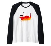 Berlin Skyline German Flag Painting Art I Love Germany Raglan Baseball Tee