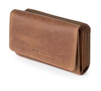 Berliner Bags Vintage Women Genuine Leather Vienna Wallet Zipper Large Clutch Purse RFID Blocking Multiple Card Organizer - Brown