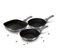 Berlinger Haus 3pc Frying Grill Pan Aluminium Non Stick Marble Coating Metallic