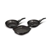 Berlinger Haus 3pc Frying Grill Pan Aluminium Non Stick Marble Coating Metallic