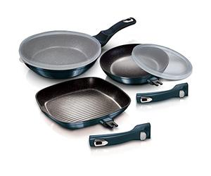 Berlinger Haus 5Pc Non Stick Aluminum Frying Pan Set With Grill Induction Detachable Handles (Aquamarine)