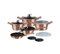 Berlinger Haus Kitchen Cookware Sets 13 Piece, Nonstick Cookware Set, Turbo Induction Based Pots and Pans Set with Plastic lids, Cooking Set with Soft-Touch Handles, Rose Gold