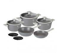 Berlinger Haus Nonstick Cookware Sets, Non Stick Pots and Pans Set, Cooking Sets, Non Stick Cookware, Suitable for All Stoves, Dishwasher Safe (Grey, 10 Pieces)