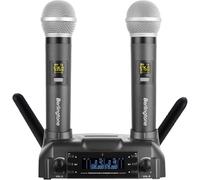 Berlingtone) Professional Dual Dynamic Handheld UHF Wireless Microphone System, Magnetic Wireless Charging, 200 Adjustable Frequency Channels for Karaoke, Meeting, Church, up 200ft Range, BR-60UM