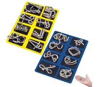 Berlinmoon Metal Puzzle Ring Eight-Piece Blue Version Brain Teasers, 3D Metal Puzzles, Thinking Skill Games Toy Mini Gift for Adults and Children (A+C)