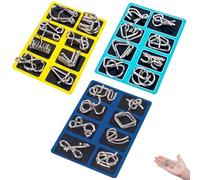 Berlinmoon Metal Puzzle Ring Eight-Piece Blue Version Brain Teasers, 3D Metal Puzzles, Thinking Skill Games Toy Mini Gift for Adults and Children (A+B+C)