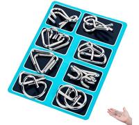 Berlinmoon Metal Puzzle Ring Eight-Piece Blue Version Brain Teasers, 3D Metal Puzzles, Thinking Skill Games Toy Mini Gift for Adults and Children (B)