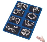 Berlinmoon Metal Puzzle Ring Eight-Piece Blue Version Brain Teasers, 3D Metal Puzzles, Thinking Skill Games Toy Mini Gift for Adults and Children (C)