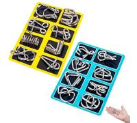 Berlinmoon Metal Puzzle Ring Eight-Piece Blue Version Brain Teasers, 3D Metal Puzzles, Thinking Skill Games Toy Mini Gift for Adults and Children (A+B)