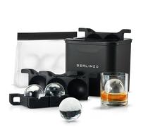 Berlinzo Premium Clear Ice Ball Maker [2024 Upgraded] - 4 Large 2.4-inch Crystal Balls for Whiskey Cocktail, Easy-to-Remove Sphere Mold - Storage Bag & Press Stamp Ring Included, Black