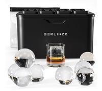 Berlinzo Premium Clear Ice Ball Maker - 8 Large 2.4" Crystal Clear Ice Balls for Whiskey, Cocktails & Bourbon - Easy-to-Remove Mold for Ice Spheres, XL Storage Bag & Ice Stamp Press Ring B Included