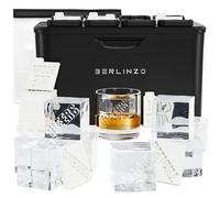 Berlinzo Premium Clear Ice Cube Maker Mold - 8 Large 2.1-inch Crystal Clear Ice Square Cubes for Whiskey and Cocktails - Easy-to-Remove Ice Cubes Mold - Storage Bag & 24 Ice Prints Included, Black