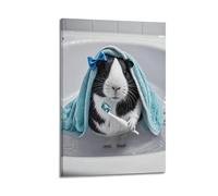 Berlun Funny Animal Wall Art Poster Canvas - Farmhouse Guinea Pig Decor, Modern Waterproof Picture for Bathroom,In Pet Rooms,Livingroom,Bedroom,Unique Funny Wall Decor12x18inch(30x45cm)