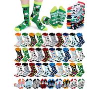 Berlune 30 Pairs Novelty Bowling Socks for Men Funny Bowling Gifts Crew Socks Bulk Birthday Holiday Father's Day Gift for Male Bowlers Lovers