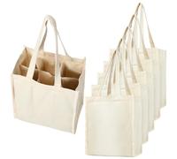 Berlune 6 Pcs Reusable 6 Bottle Wine Tote Bag with Divider Canvas Washable Portable Wine Carrier Tote Sturdy Bag for Grocery Bottle Carrier Holder for Travel Camping Picnic