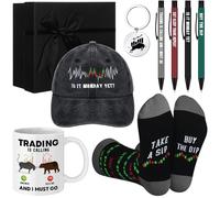 Berlune 9 Pcs Father's Day Stock Market Gift for Stock Traders Prayer Keychain Baseball Cap Coffee Mug Socks 4 Ballpoint Pen Gift Box Day Trader Accessories for Men Investor Dad Husband Father