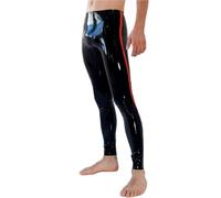 BERMEL Men's Sexy Leggings Latex Pants with Red Stripes Shiny Rubber Trousers Handmade Natural-Latex Leggings Wet Look Tights (S)