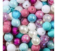 BERMRO 16mm Acrylic Bead 100pcs Focal Spacer Bead Chunk Bubblegum Beads for DIY Crafting Necklace Bracelet Jewelry Making Keychain (Blue&Purple&White)