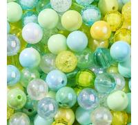 BERMRO 16mm Acrylic Beads 100pcs Yellow&Green Pen Beadable Focal Spacer Bead Chunk Bubblegum Beads for DIY Crafting Necklace Bracelet Jewelry Making Keychain (Green&Blue&Yellow)